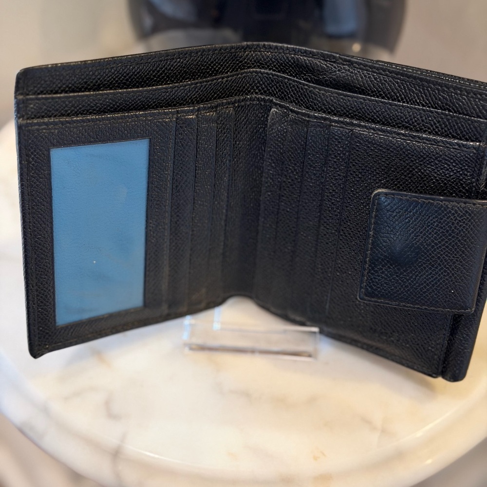 Bvlgari Black Leather Wallet with Silver Logo and blue interior. Coin residue - Picture 5 of 7
